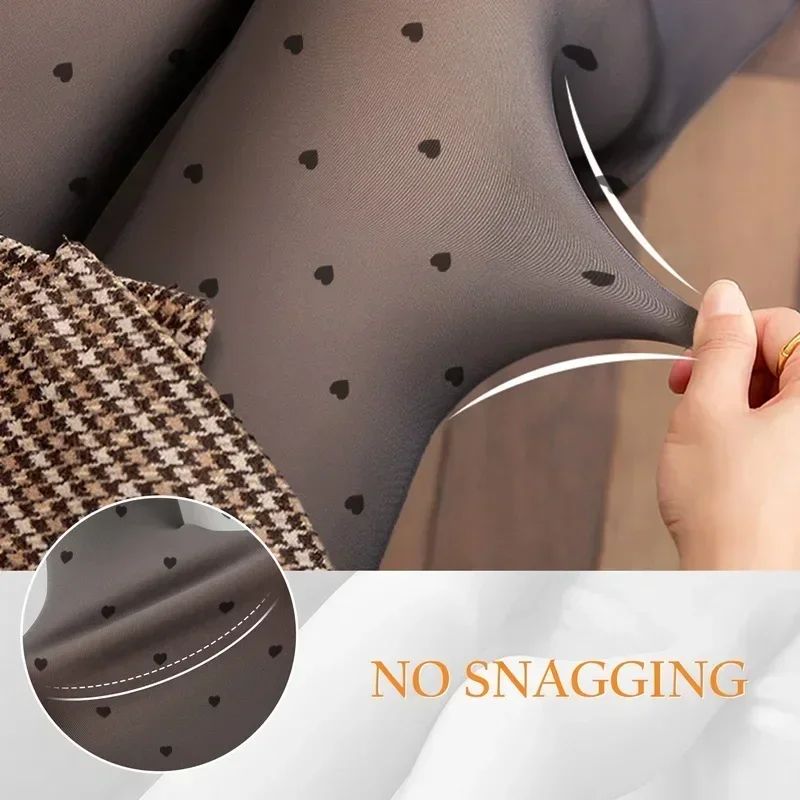 Heart Print Thermal Fleece Tights Skin Effect Winter Leggings 3