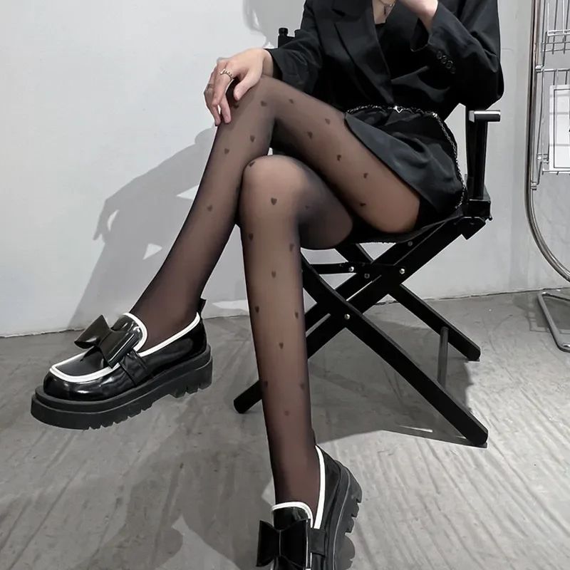 Heart Print Thermal Fleece Tights Skin Effect Winter Leggings 9