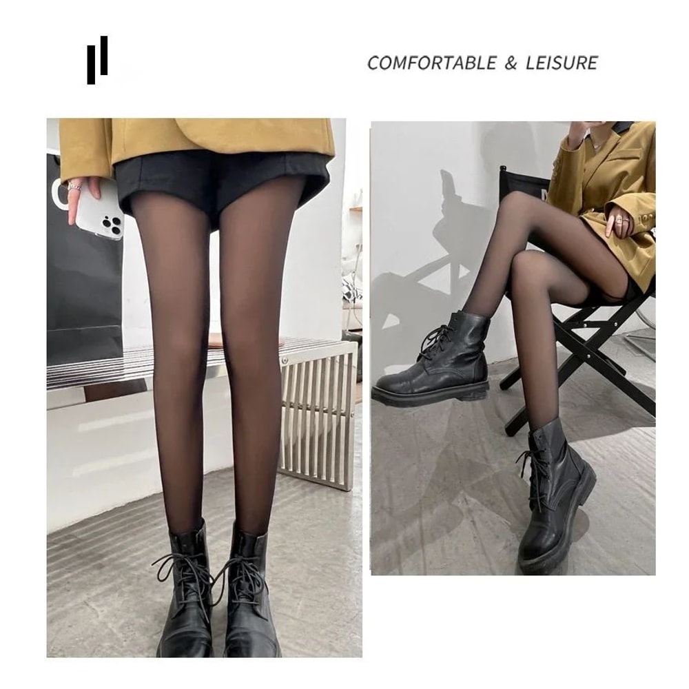 Heart Print Thermal Fleece Tights Skin Effect Winter Leggings 12