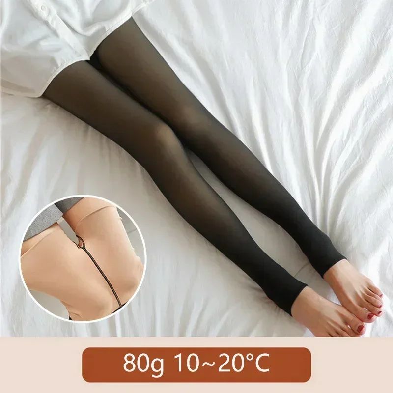 Heart Print Thermal Fleece Tights Skin Effect Winter Leggings 19