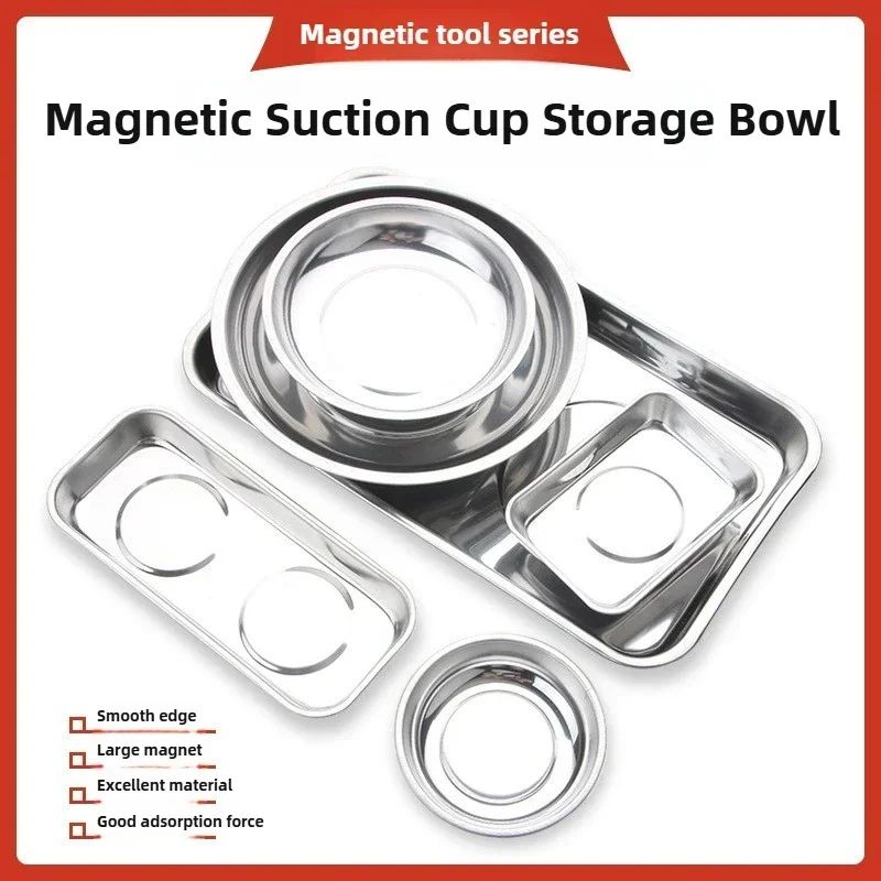 Magnetic Stainless Steel Parts Bowl Round Or Square Tool Tray 0