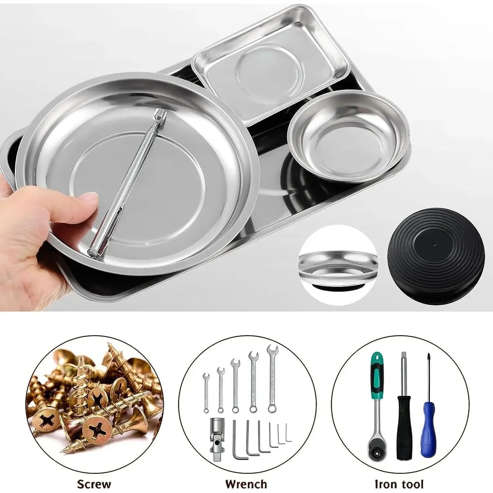 Magnetic Stainless Steel Parts Bowl Round Or Square Tool Tray 11