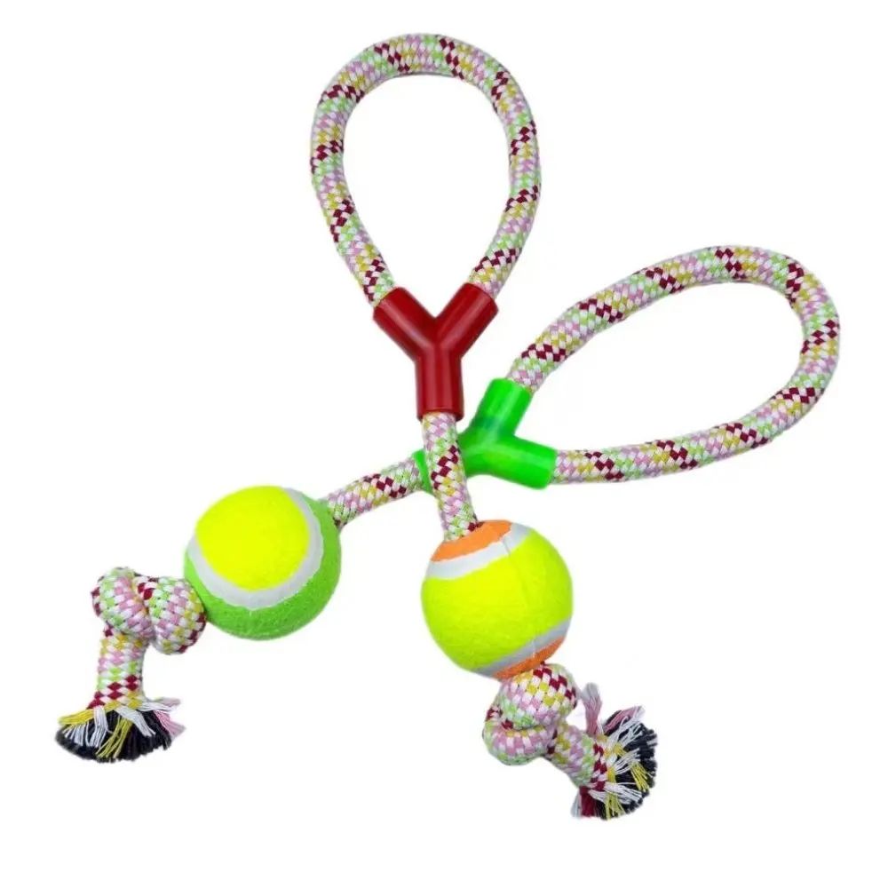 Interactive Dog Ball Rope Toy Chew Tug Dental Play Toy 2