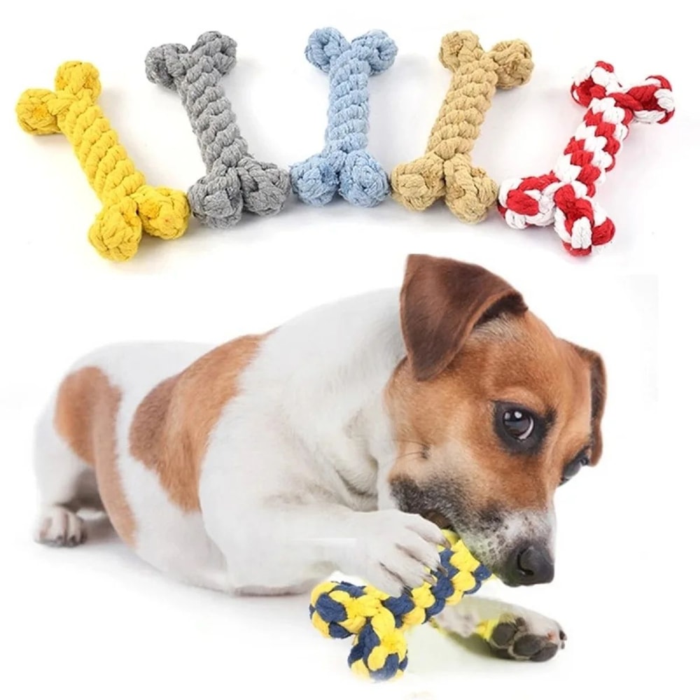 Random Color Rope Bone Chew Toy For Small And Medium Dog Durable Braided Dental Toy 0