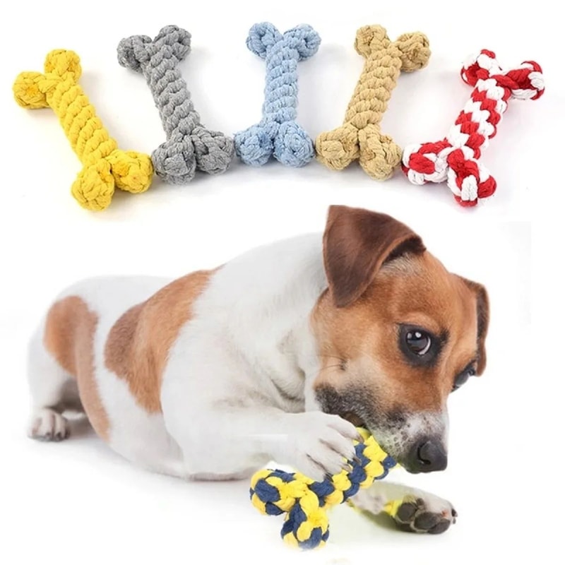Random Color Rope Bone Chew Toy For Small And Medium Dog Durable Braided Dental Toy 0
