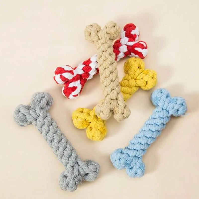 Random Color Rope Bone Chew Toy For Small And Medium Dog Durable Braided Dental Toy 4