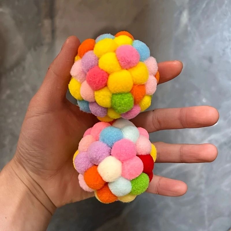 Cat Plush Ball Toy Set Interactive Wool Bell Balls For Play 0