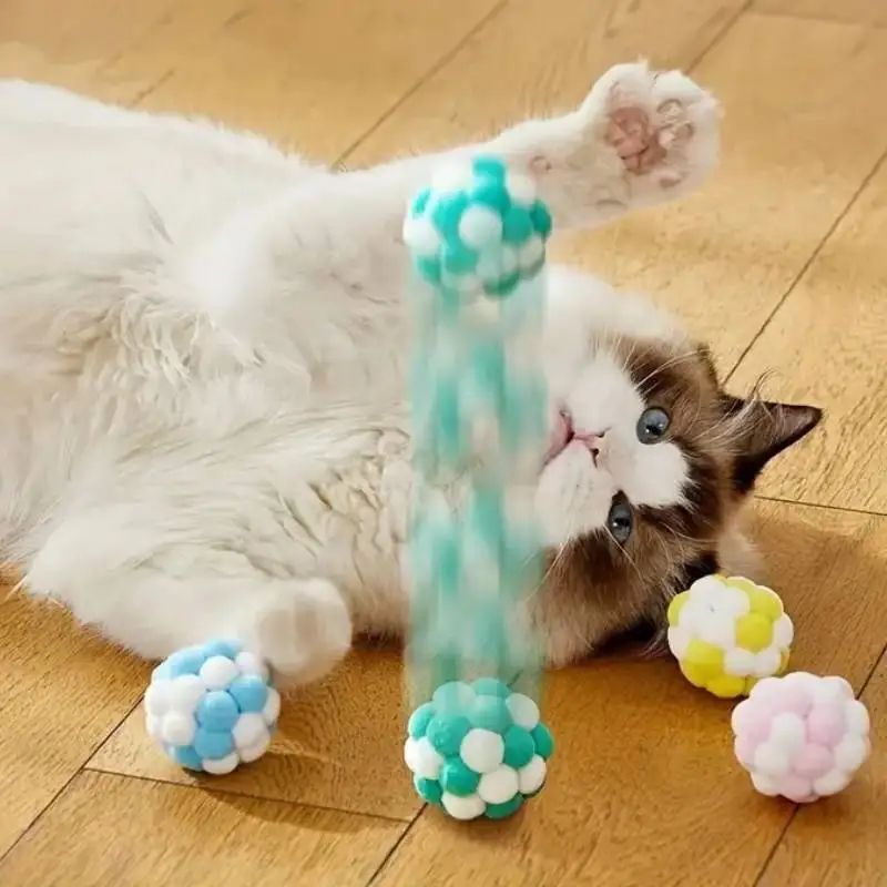Cat Plush Ball Toy Set Interactive Wool Bell Balls For Play 4