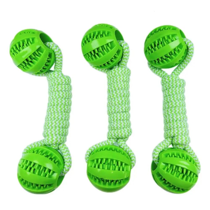 Interactive Dog Rope Toy Double Ball Treat Dispensing Chew Toy 0