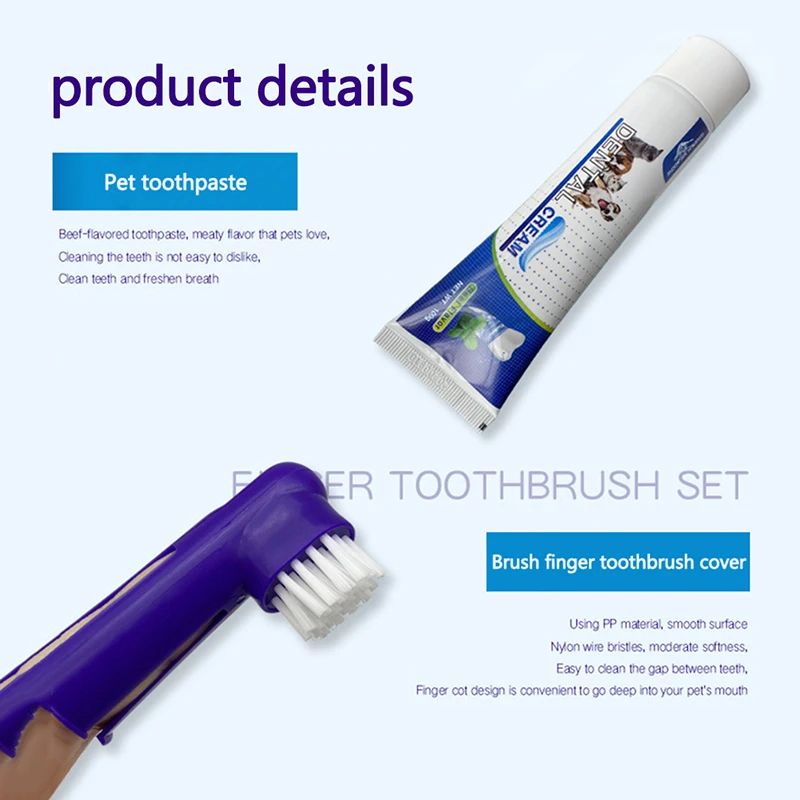 Dog Dental Care Kit Toothpaste Toothbrush And Finger Brush Set 4