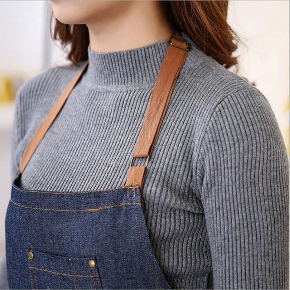 Unisex Cotton Denim Kitchen Apron Chef Cooking Uniform 1