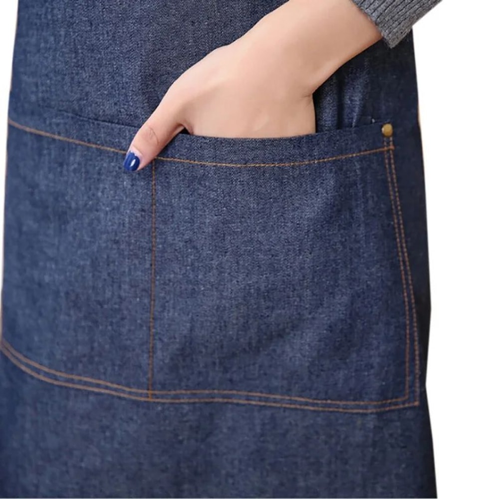 Unisex Cotton Denim Kitchen Apron Chef Cooking Uniform 2