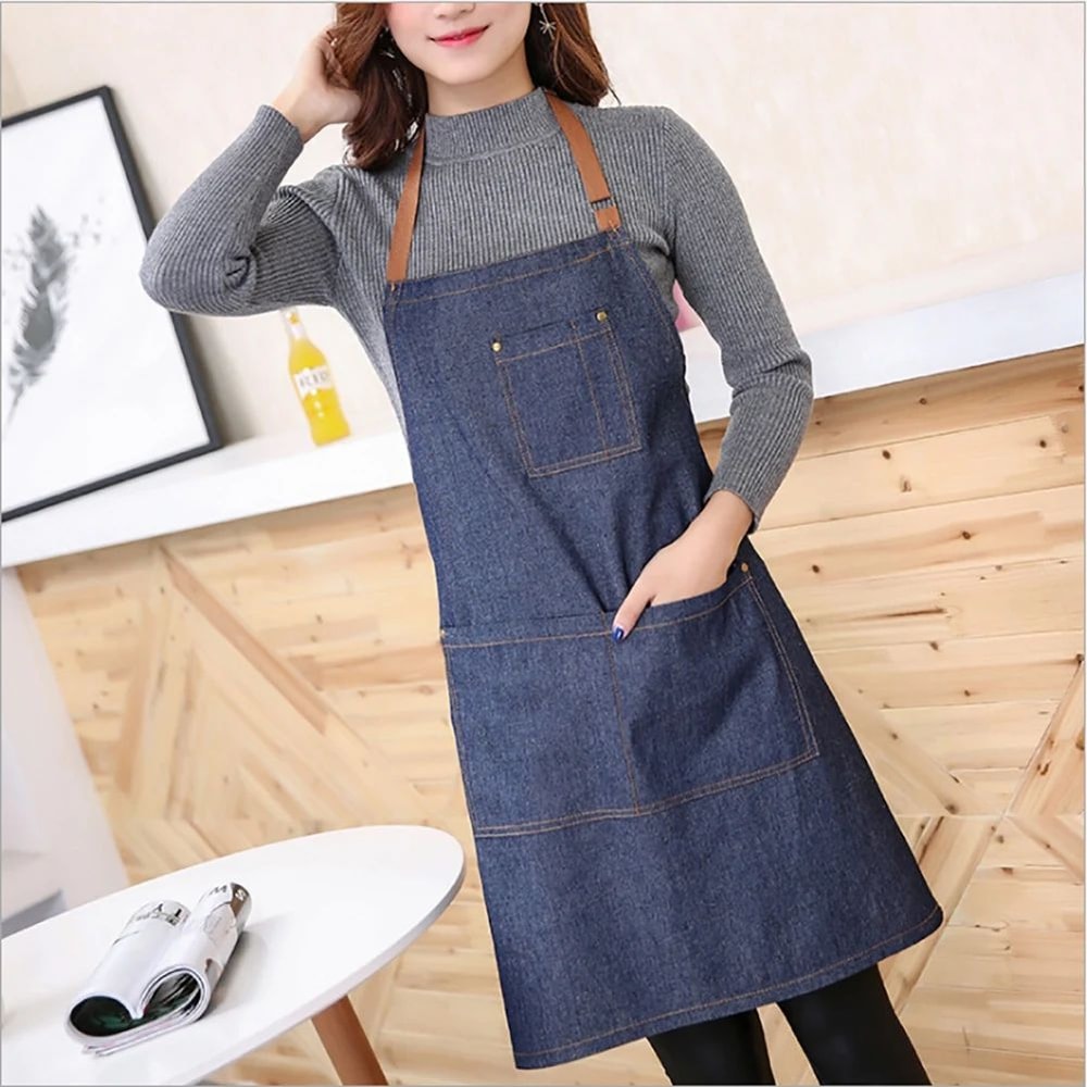 Unisex Cotton Denim Kitchen Apron Chef Cooking Uniform 11