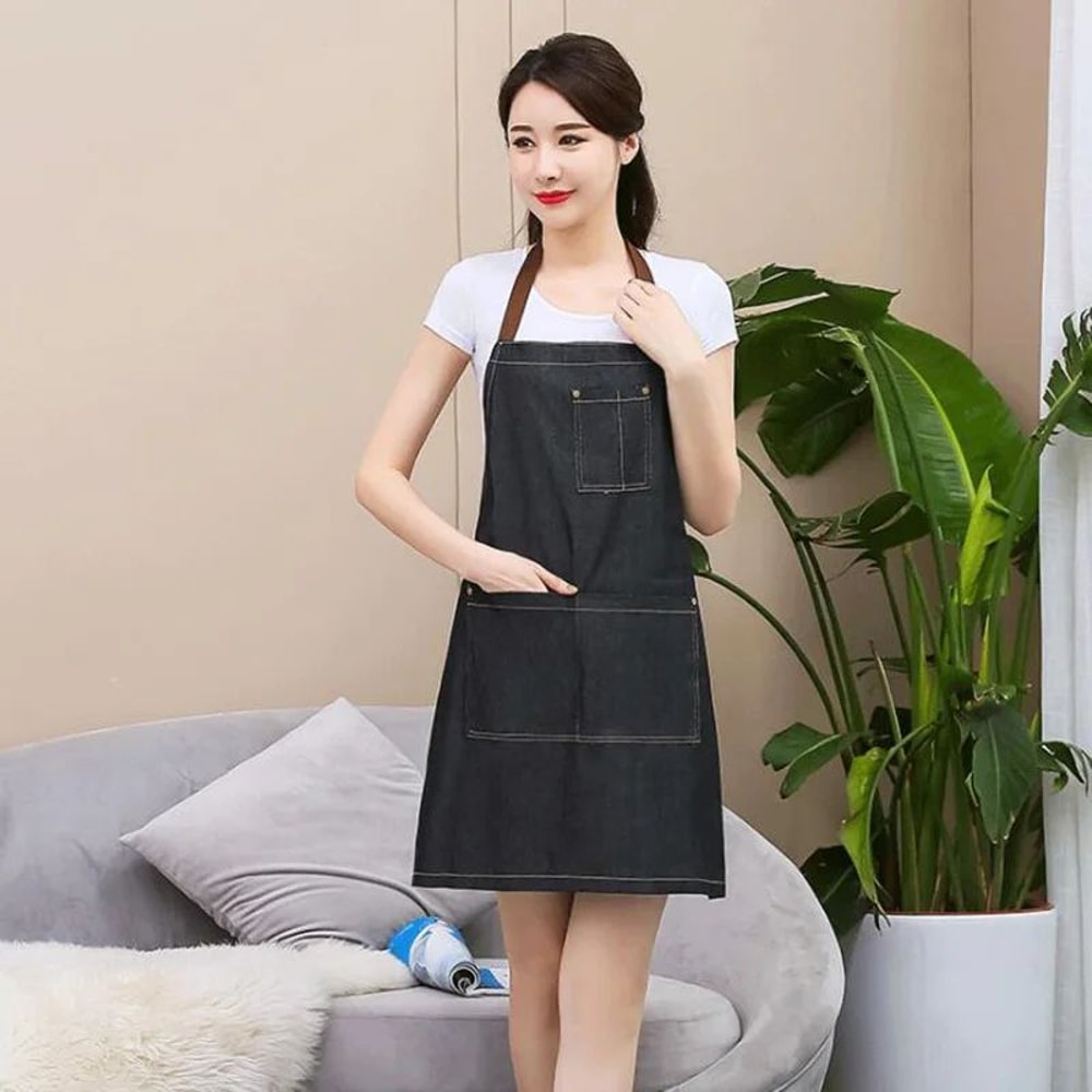 Unisex Cotton Denim Kitchen Apron Chef Cooking Uniform 6
