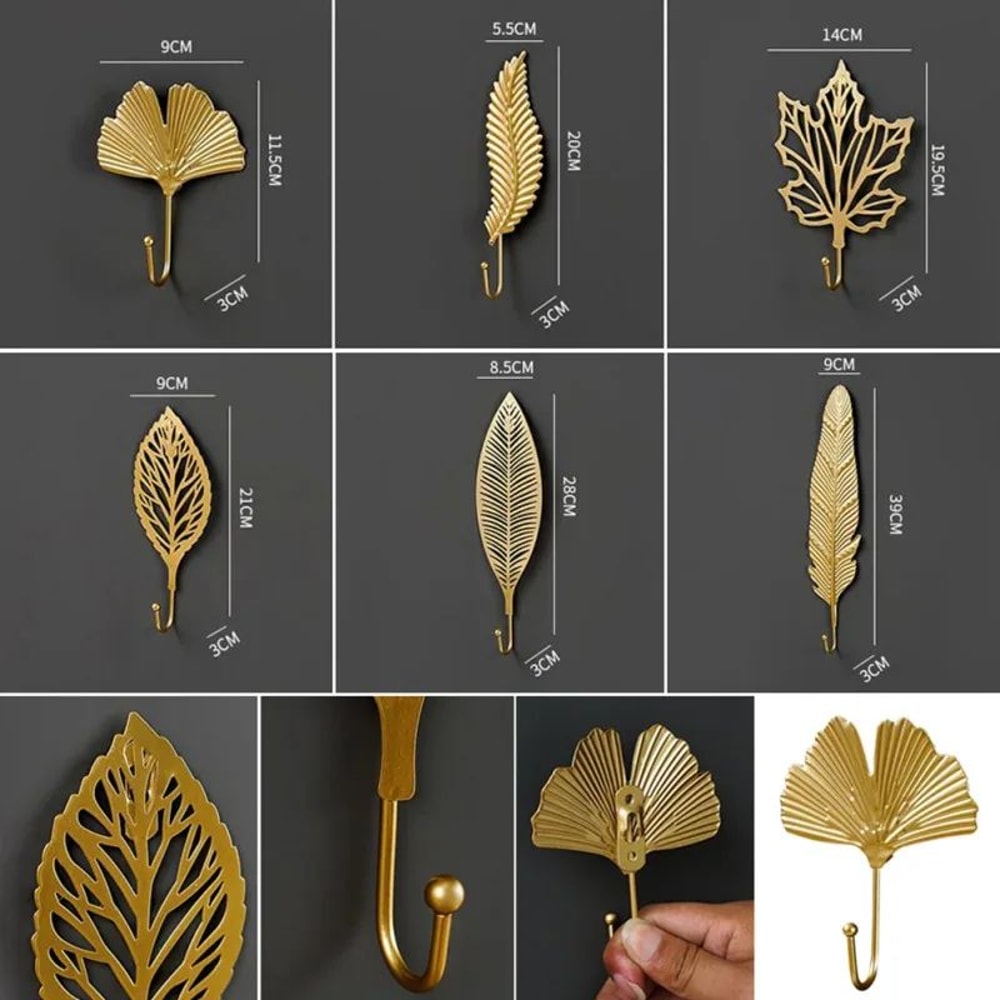 Gold Leaf Metal Wall Hooks Decorative Towel And Clothes Hanger 6