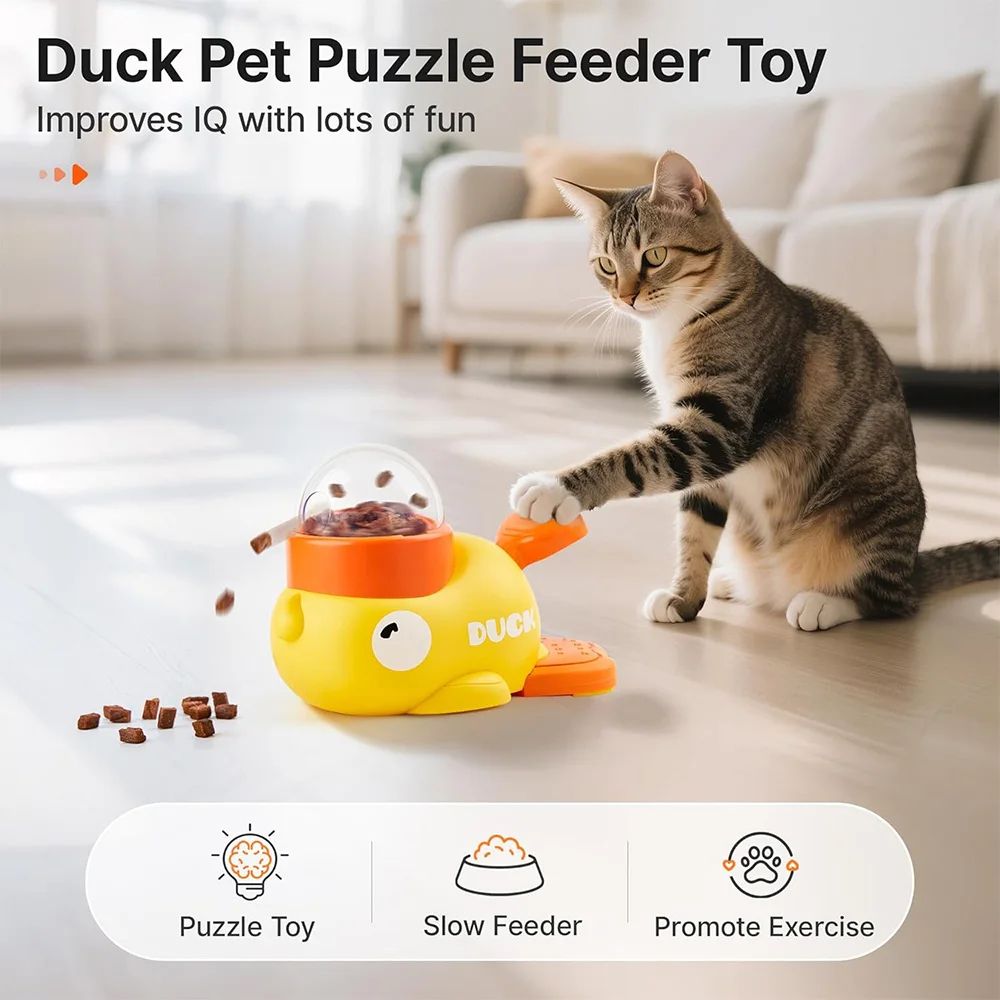 Duck Shaped Interactive Pet Feeder Toy 0