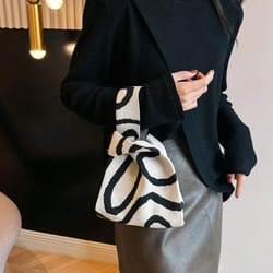 knitted yarn bucket handbag