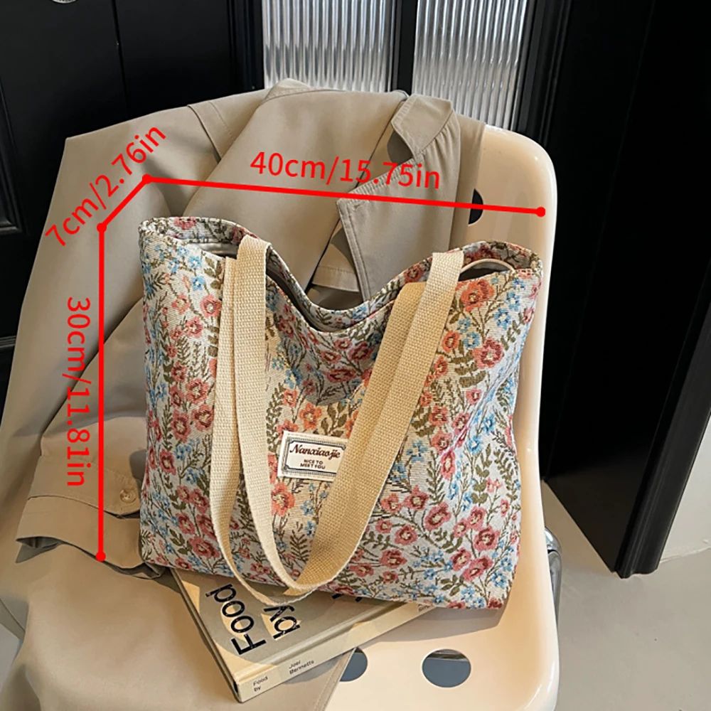 Floral Canvas Shoulder Tote Bag 2