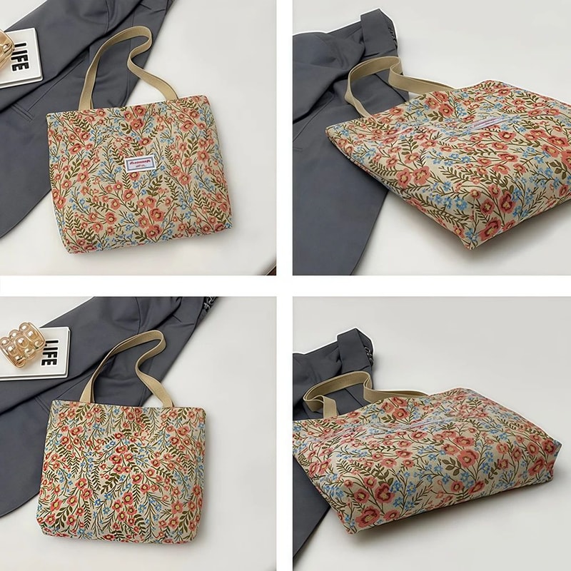 Floral Canvas Shoulder Tote Bag 5
