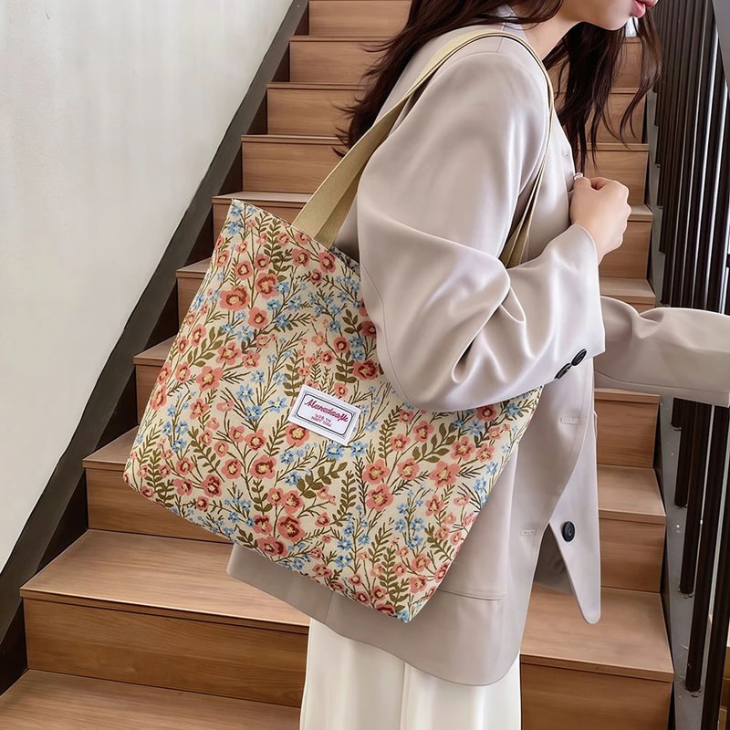 Floral Canvas Shoulder Tote Bag 7