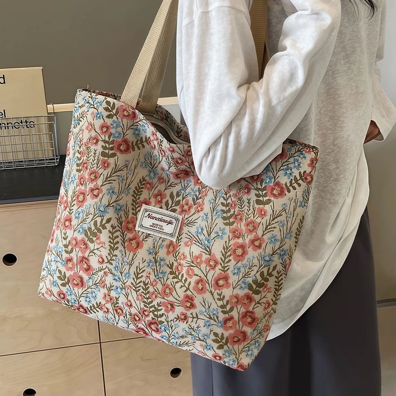 Floral Canvas Shoulder Tote Bag 8