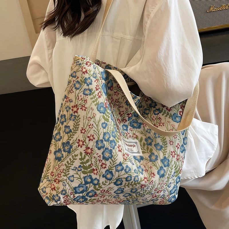 Floral Canvas Shoulder Tote Bag 9