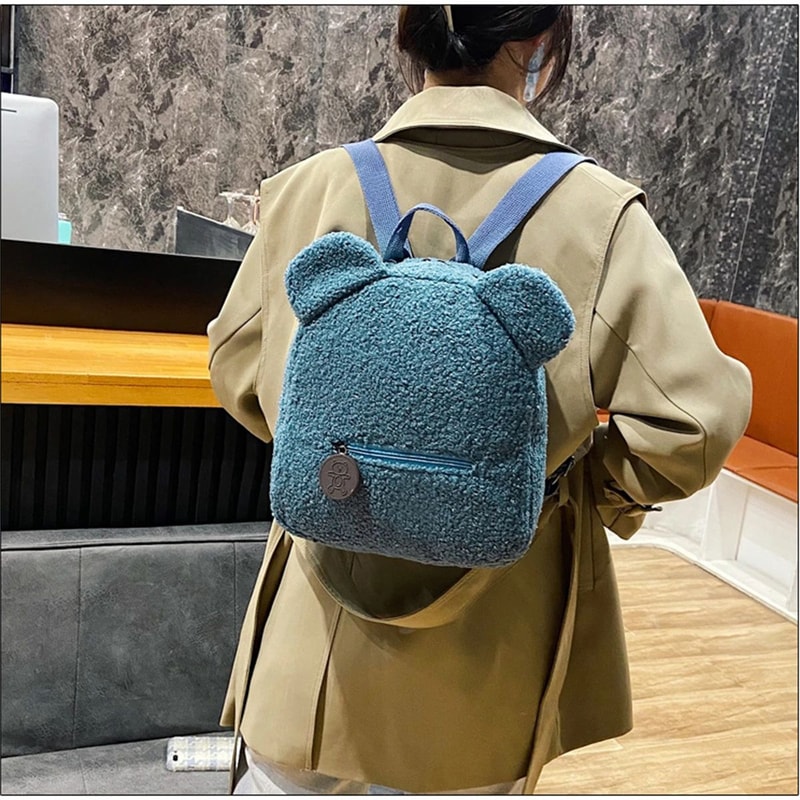 Plush Bear Ear Backpack For Women 8