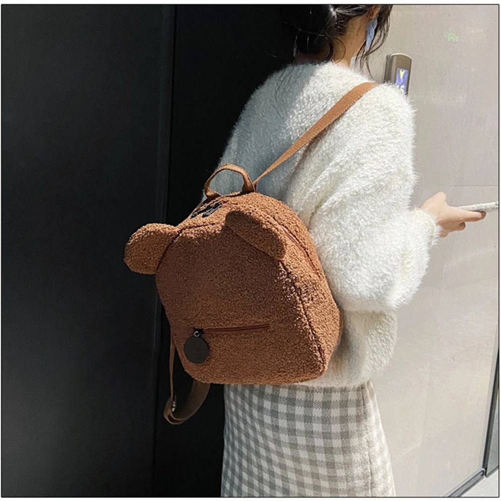 Plush Bear Ear Backpack For Women 12