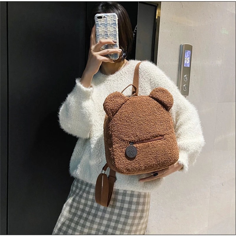 Plush Bear Ear Backpack For Women 13