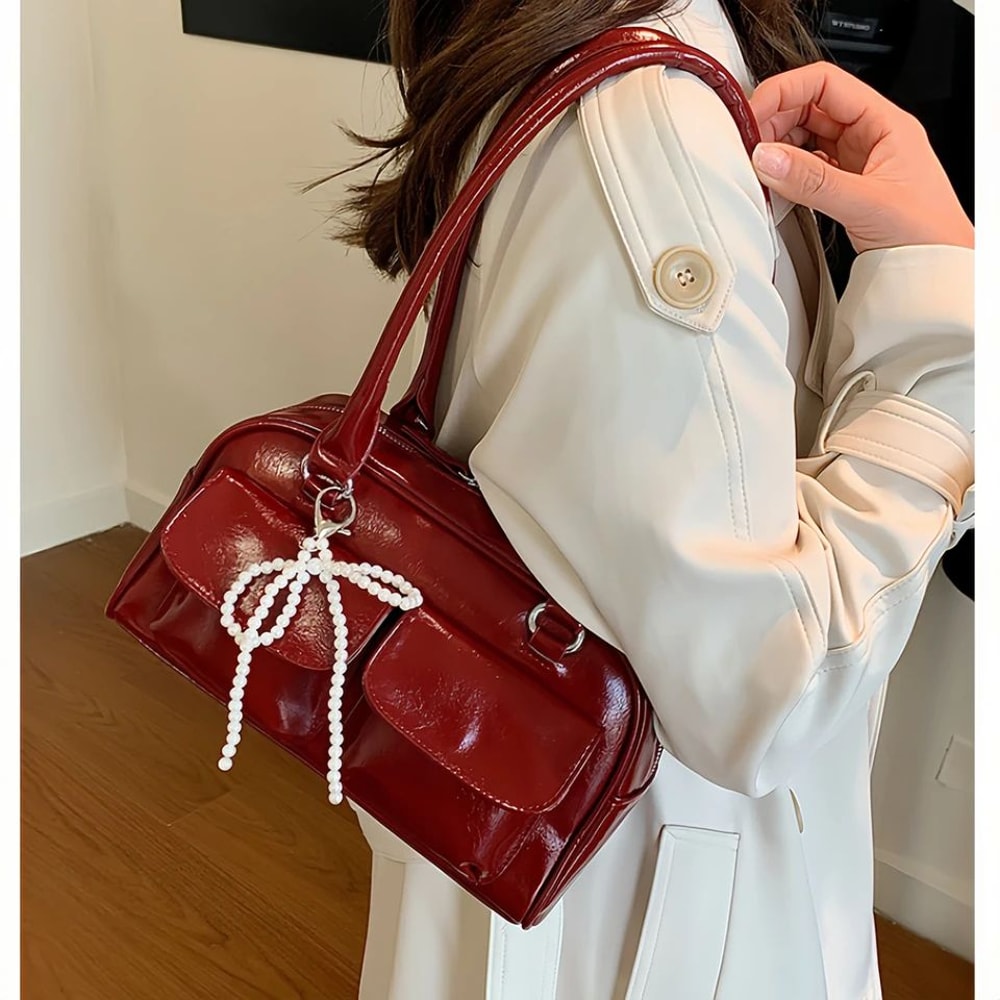 Womens Solid Color Boston Tote Bag 5