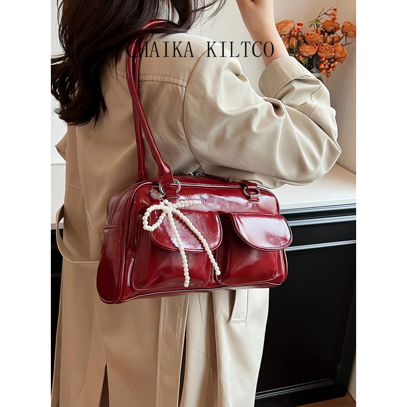 Womens Solid Color Boston Tote Bag 6