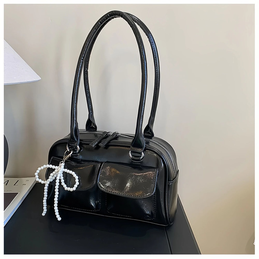 Womens Solid Color Boston Tote Bag 7