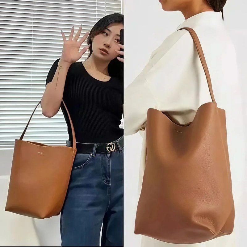 Womens Leather Bucket Tote Bag 4