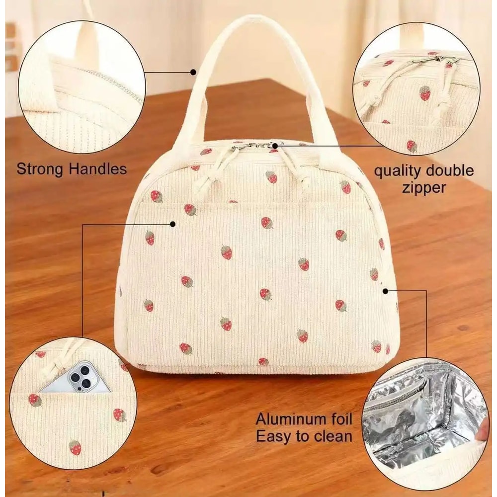 Corduroy Portable Insulated Lunch Bag 2