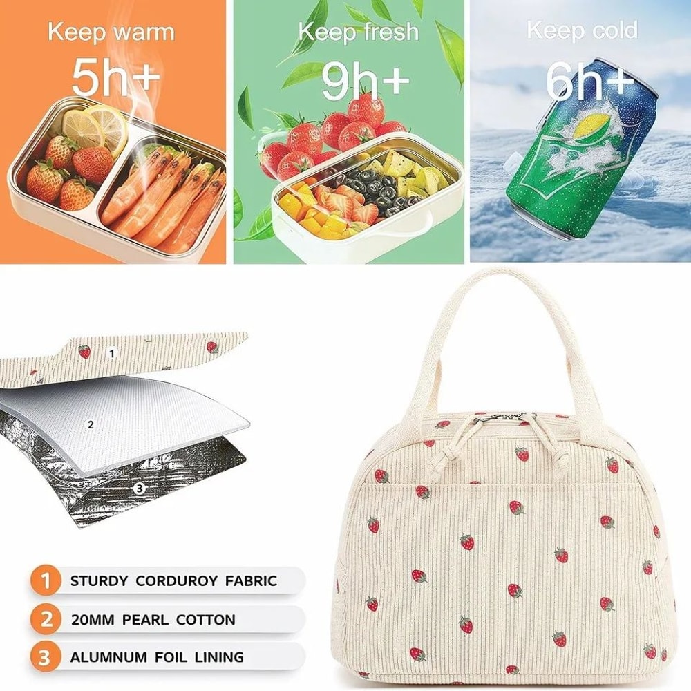 Corduroy Portable Insulated Lunch Bag 3