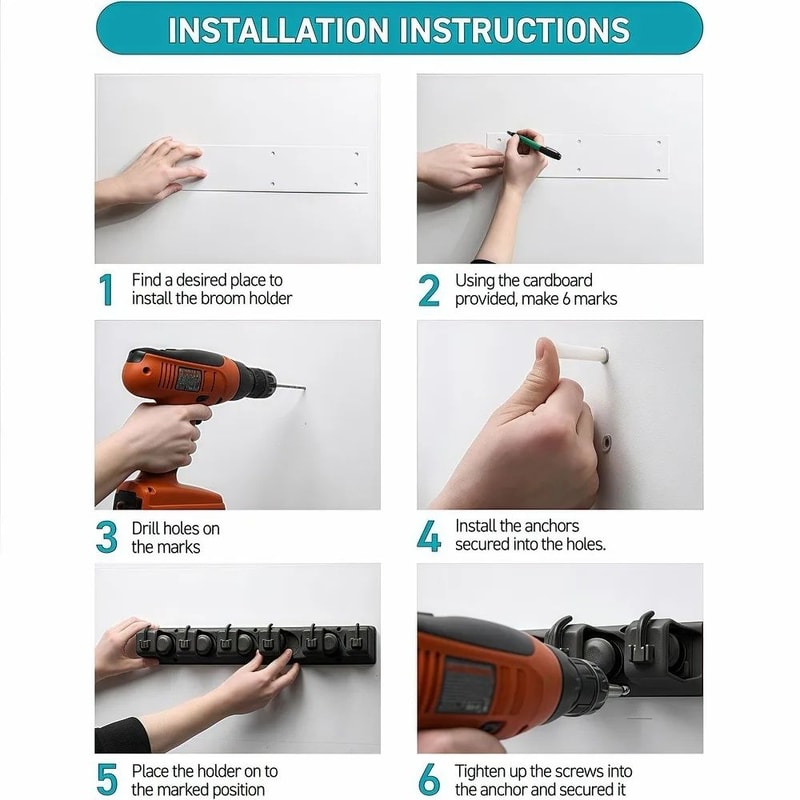 Multifunction Plastic Mop Holder Rack 6
