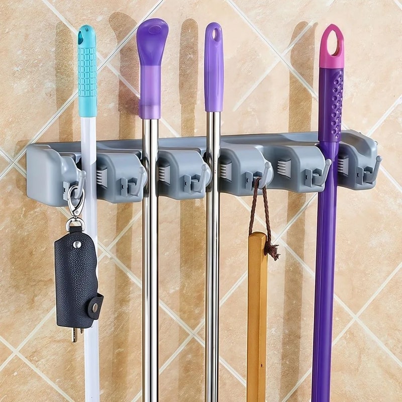 Multifunction Plastic Mop Holder Rack 12