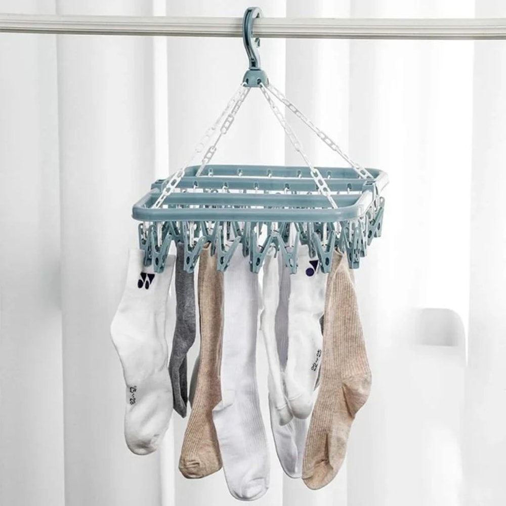 Foldable Clothes Drying Hanger With Multi Clips 0