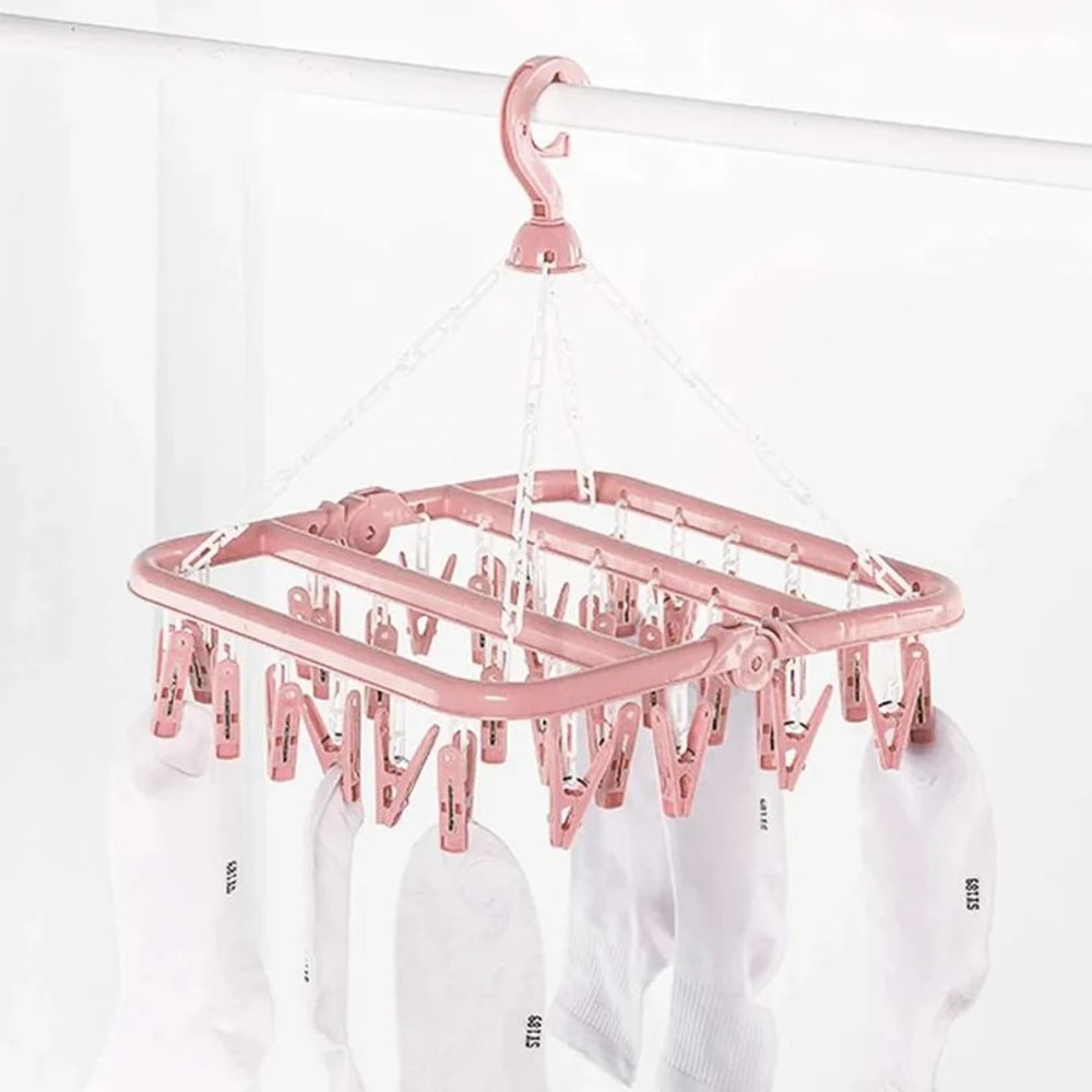 Foldable Clothes Drying Hanger With Multi Clips 1