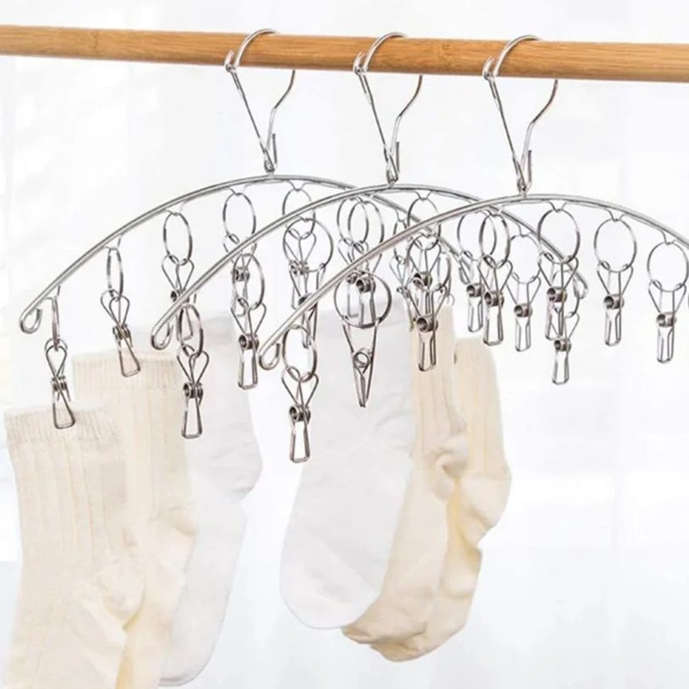 Foldable Clothes Drying Hanger With Multi Clips 2