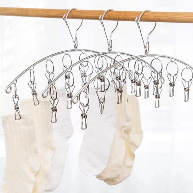 Foldable Clothes Drying Hanger With Multi Clips 2