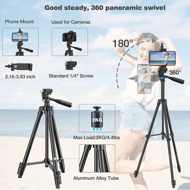 Lightweight Camera Tripod With Phone Holder 2