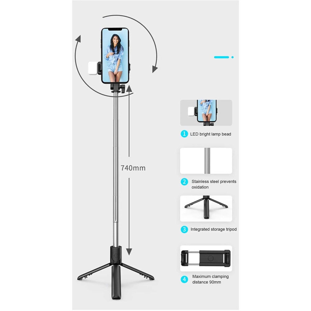 Bluetooth Selfie Stick Tripod With Remote 7