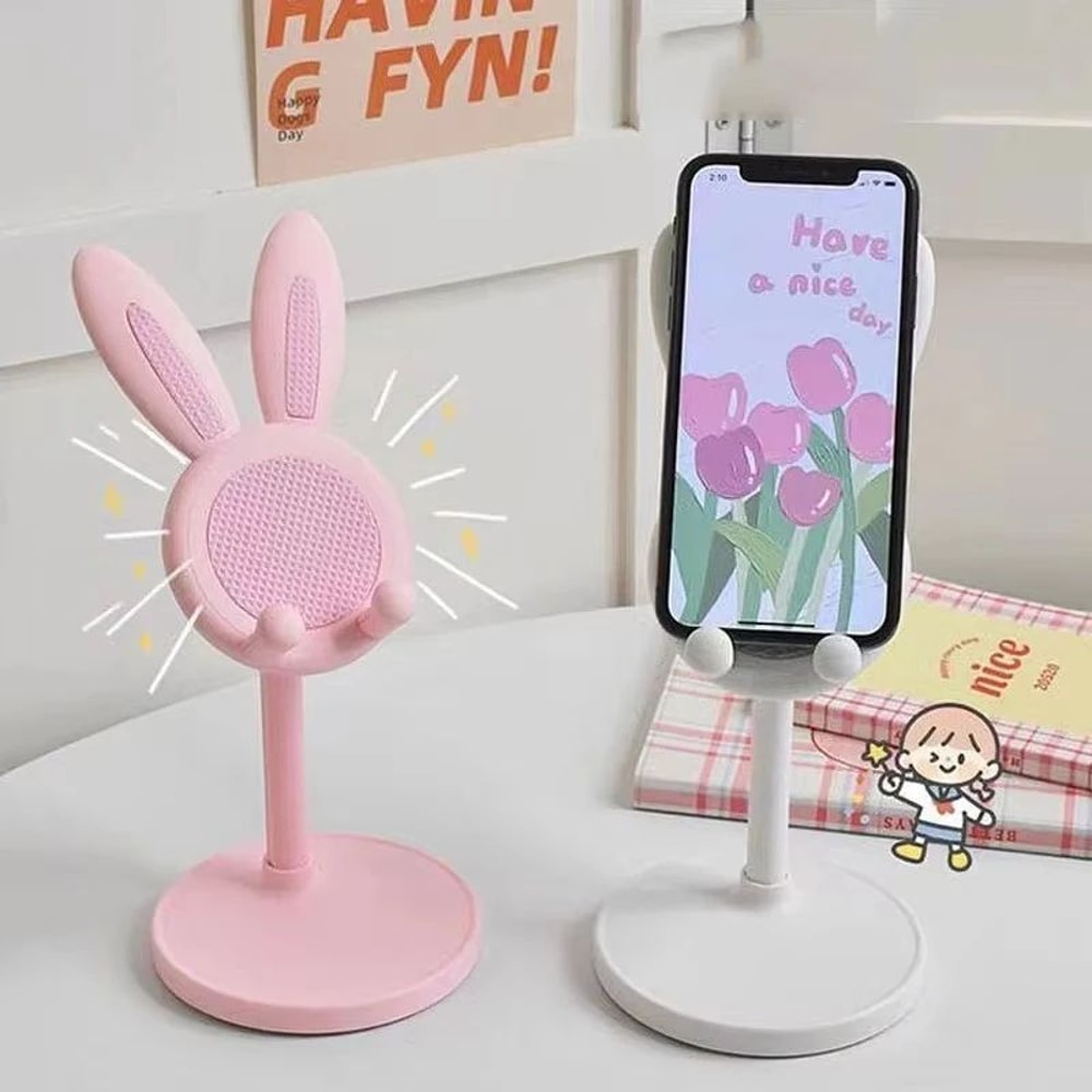 Cute Pink Rabbit Desktop Phone Holder 2