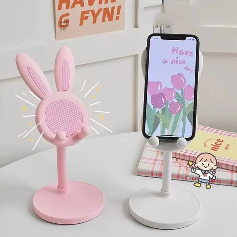 Cute Pink Rabbit Desktop Phone Holder 2