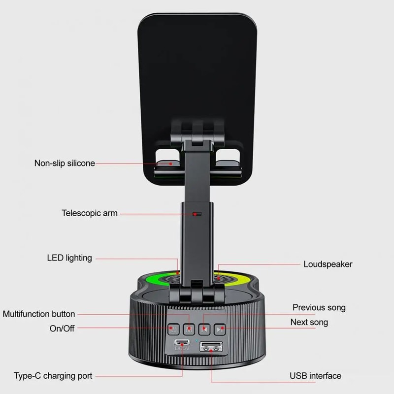360 Rotatable Phone Stand With Bluetooth Speaker 3