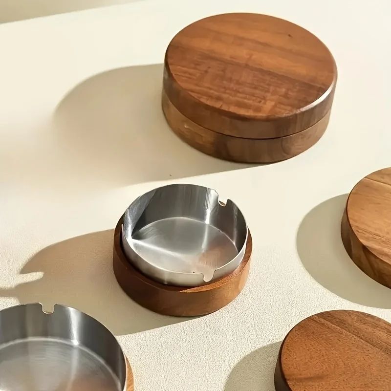 Round Wooden Ashtray With Lid 5