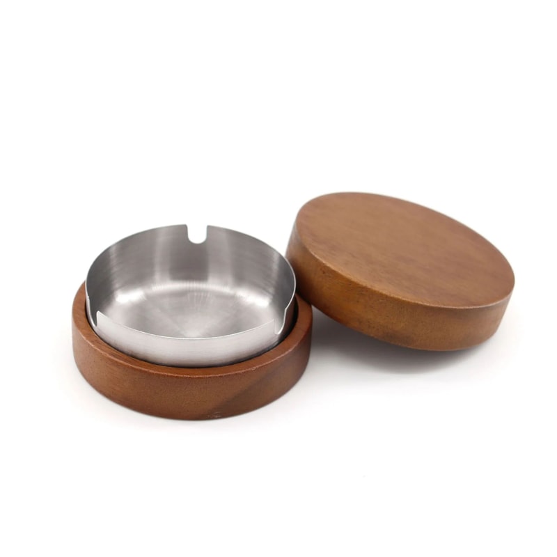 Round Wooden Ashtray With Lid 6