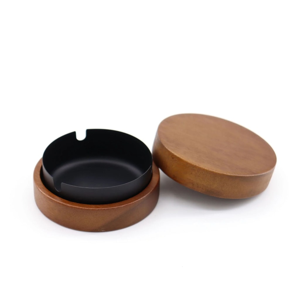 Round Wooden Ashtray With Lid 8