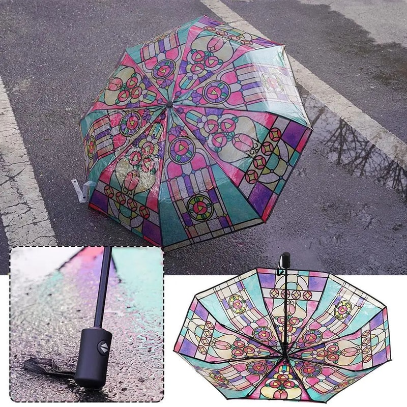 Colorful Glass Pattern Automatic Umbrella 0